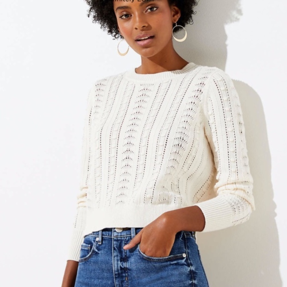 Loft Bobble Cropped Sweater in Cream